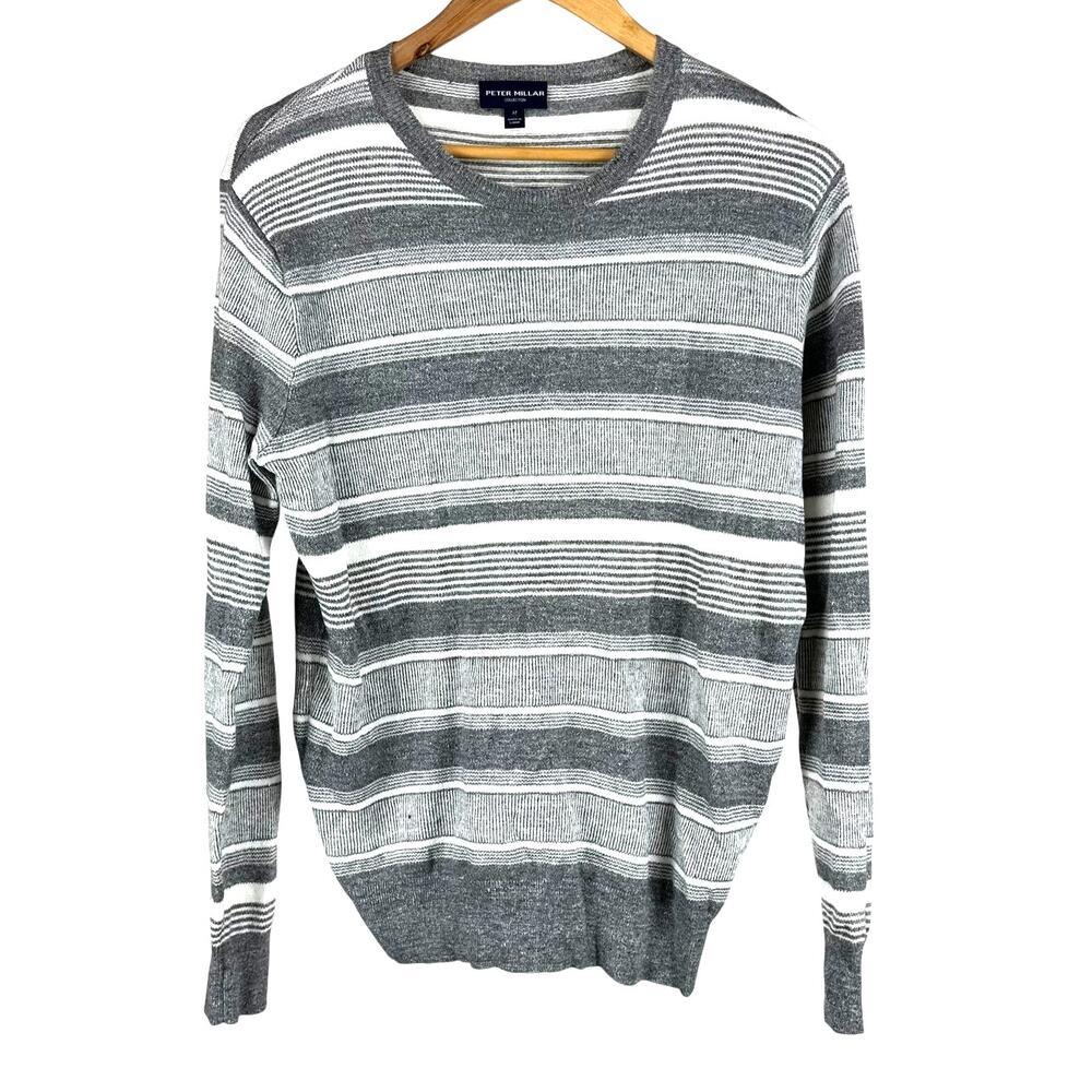 Peter Millar NWOT Keys Striped Linen and Merino Wool Blend Sweater Gray Size M - Picture 1 of 8